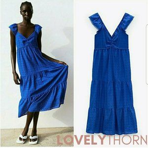 Blue Tiered Eyelet Maxi Dress from Zara